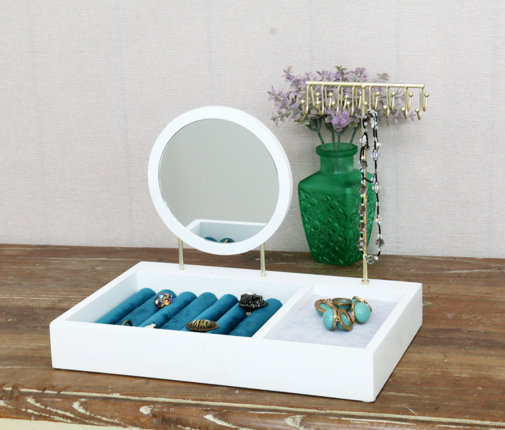 FU-23497 Wooden jewelry holder with mirror     28x18x22.5cm 