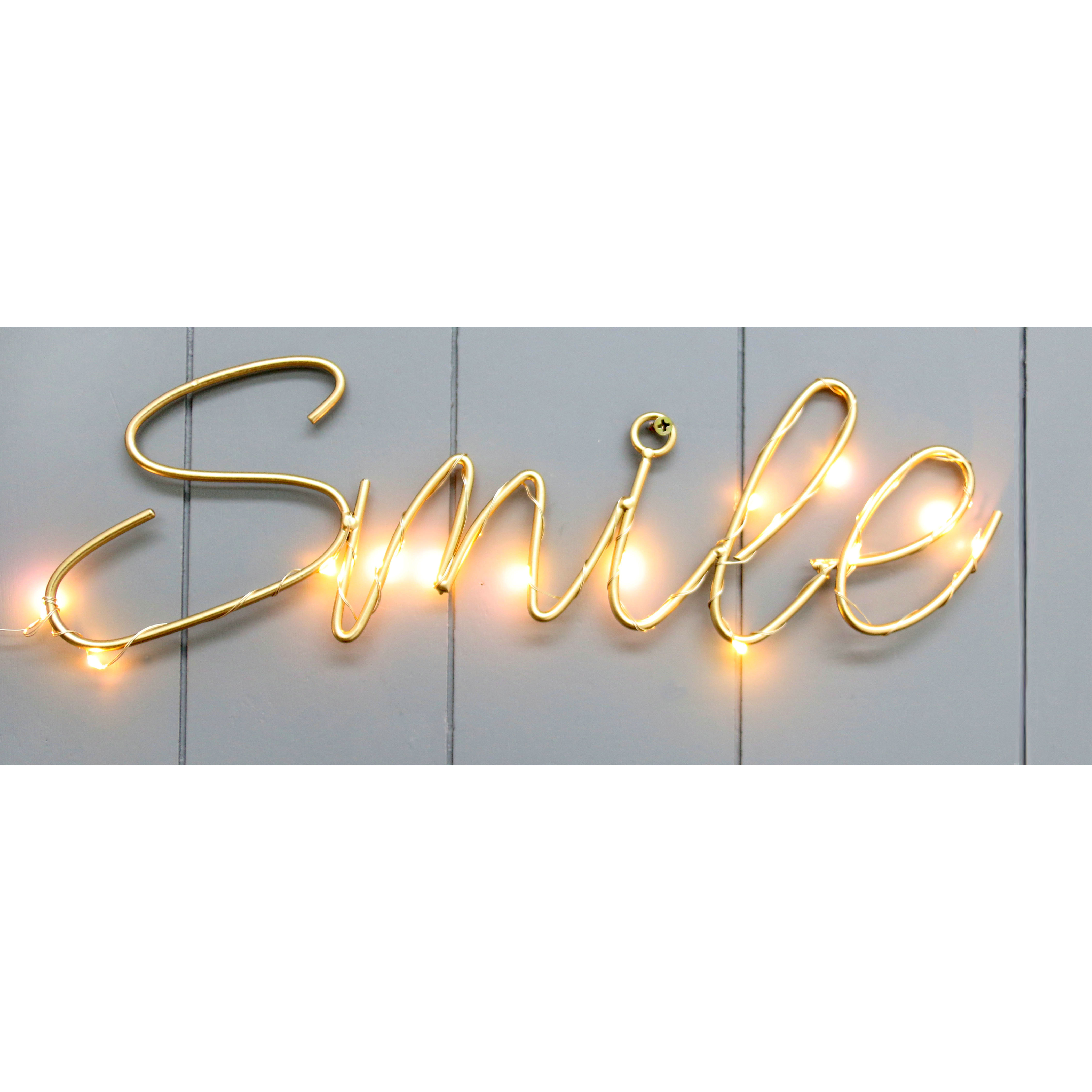 FU-20372-3  Wire letter SMILE with LED   32.5X10CM