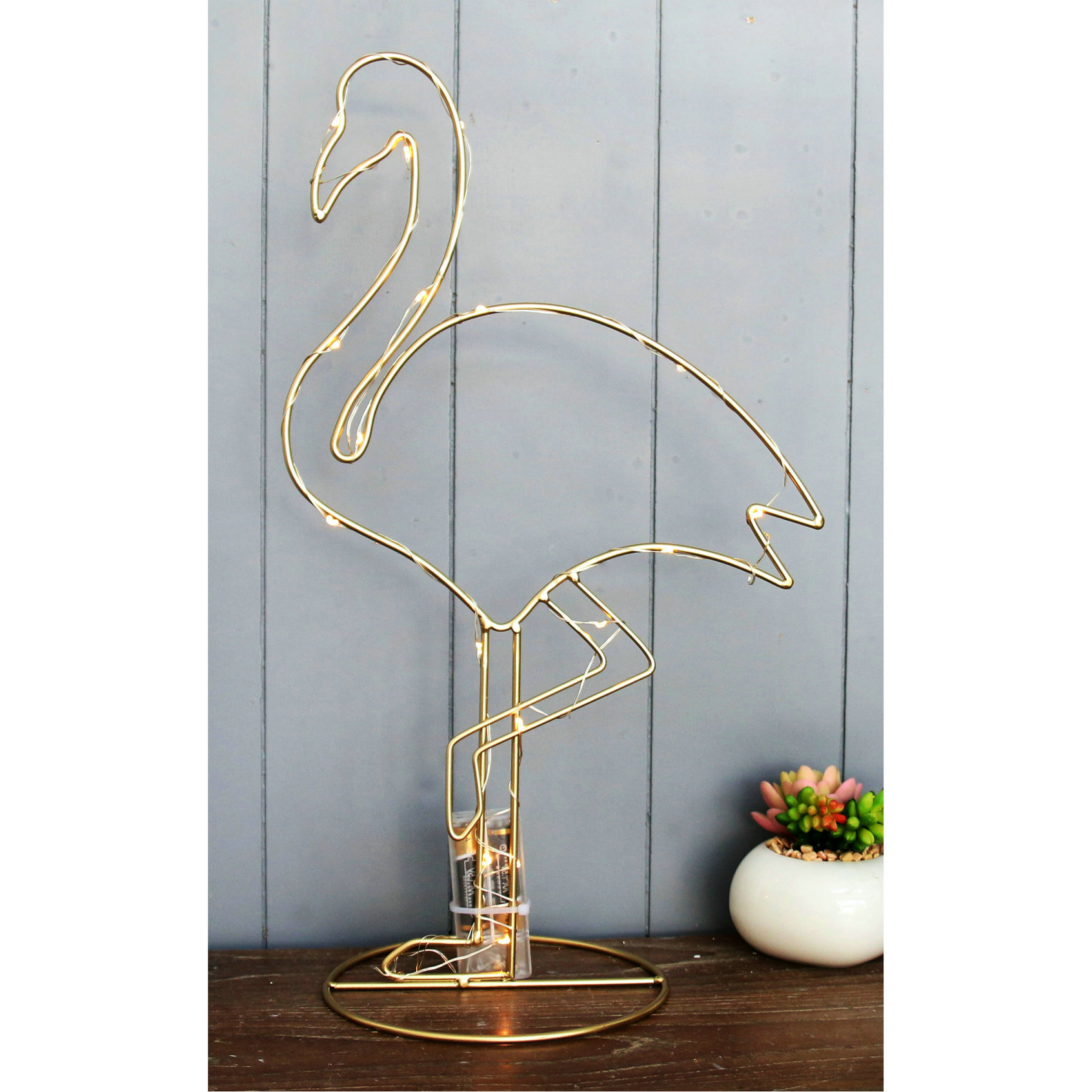 FU-20784 Wire flamingo with LED standing 24.5x15.5x42cm
