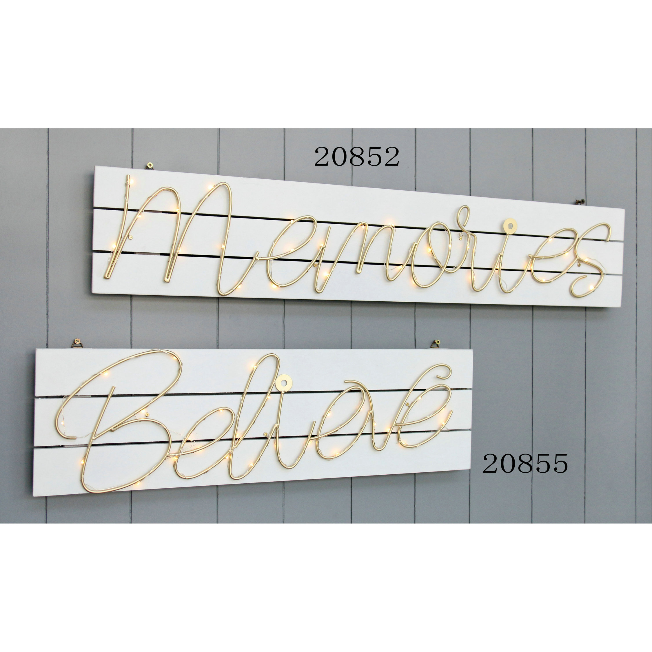 FU-20852  Wood plaque with wire MEMORIES LED  80.5X15.3CM