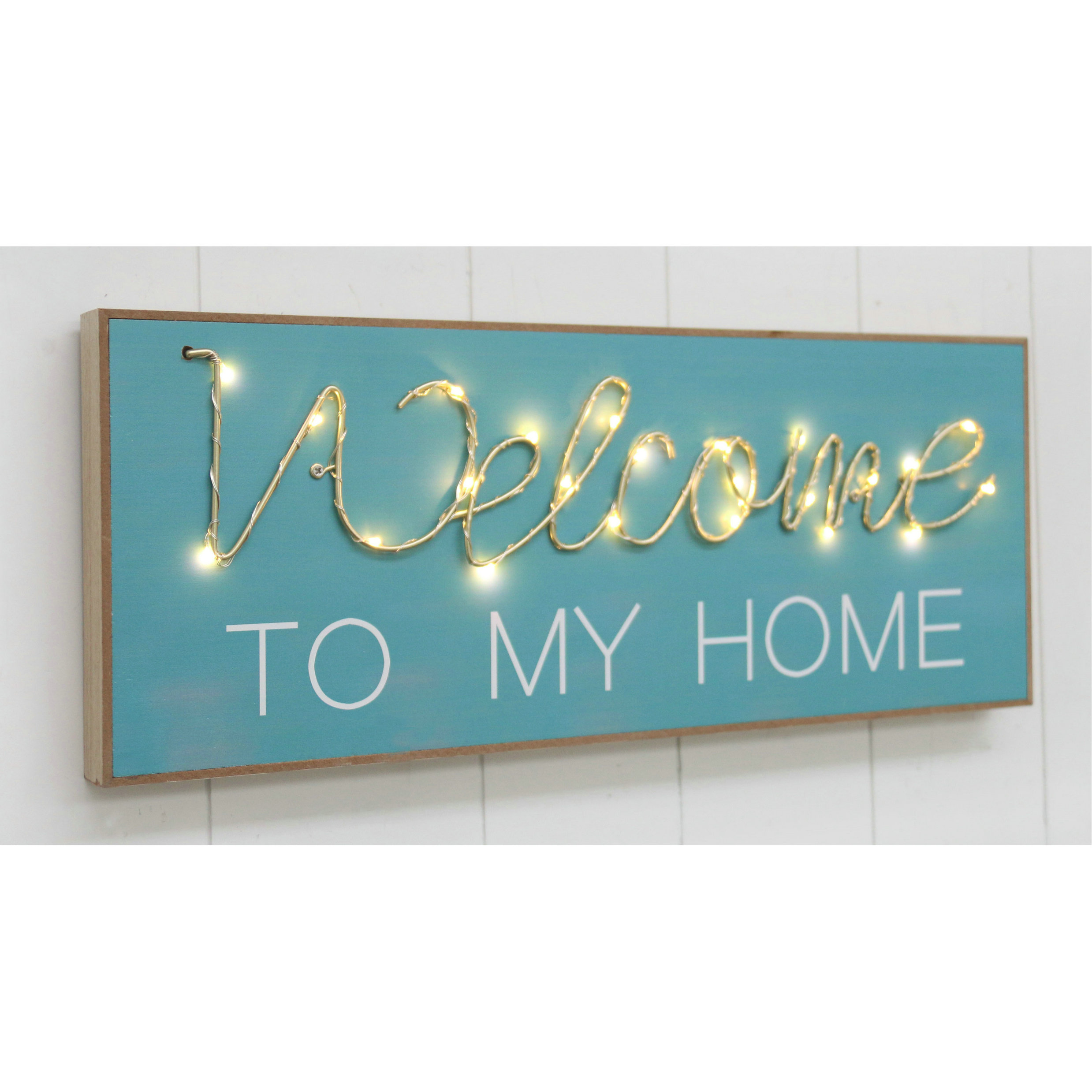 FU-21259  Wood plaque with wire LED 42x17x3.5cm