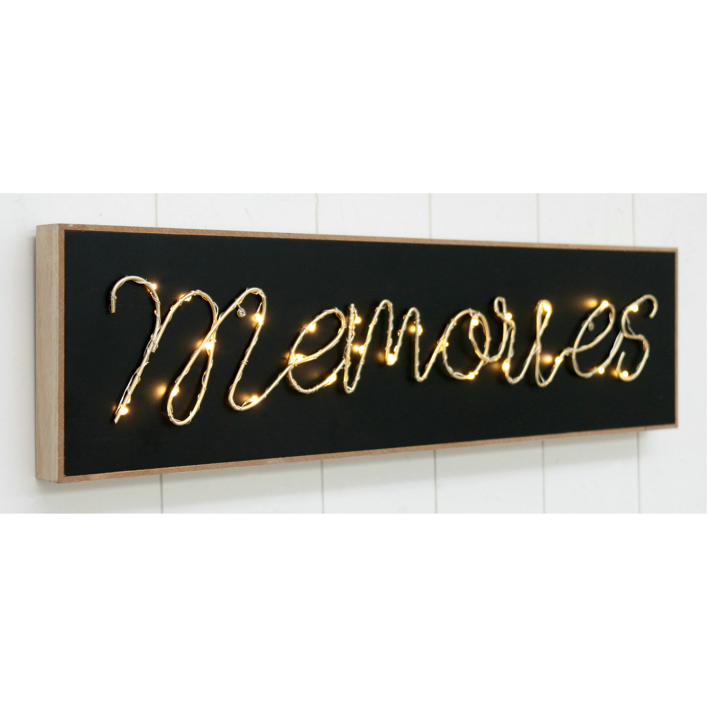 FU-21284   Wood plaque with wire LED  49x13.5x3.5cm