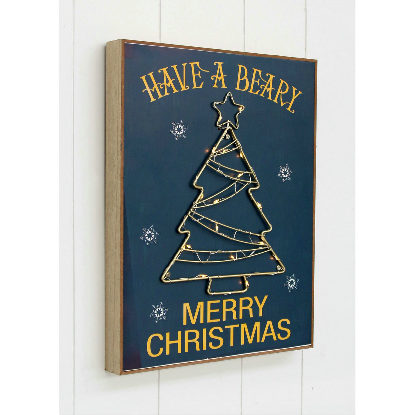 FU-22062  Wood plaque with wire tree lights  26x4x36cm