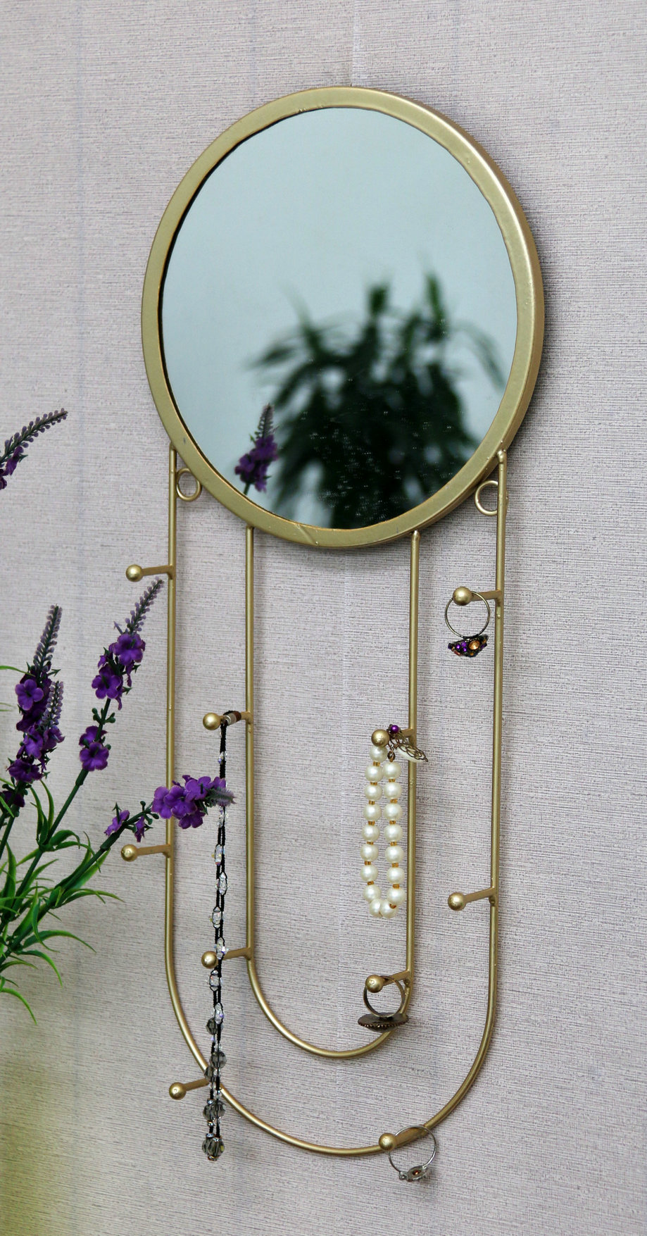FU-23202  Gold wire mirror with jewellery holder 20x47.5x4cm