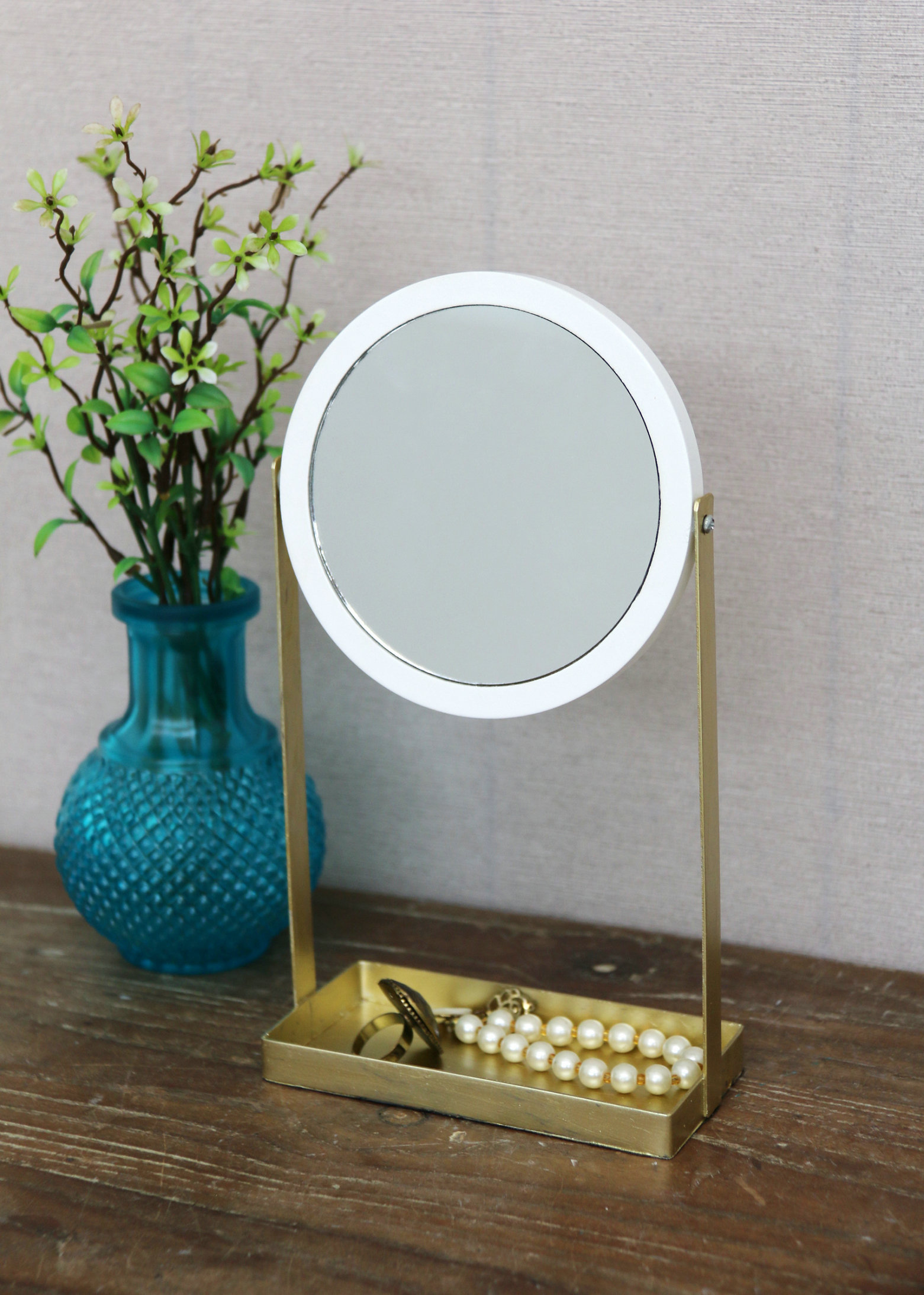 FU-23326  Gold round mirror stand with base 12.5x6x23cm