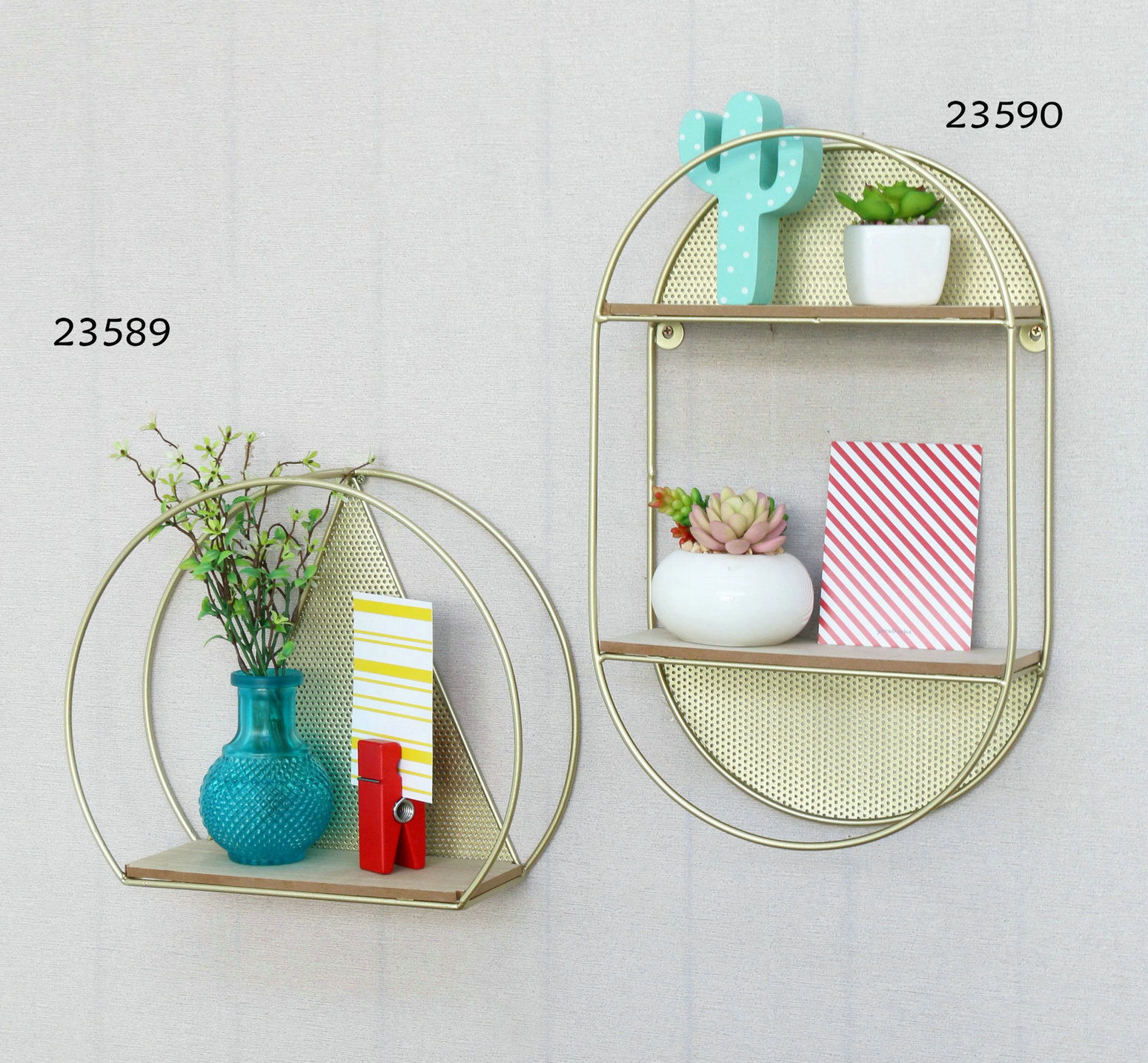 FU-23589  Round metal hanging shelf with wooden board base   30.5x10x25.2cm